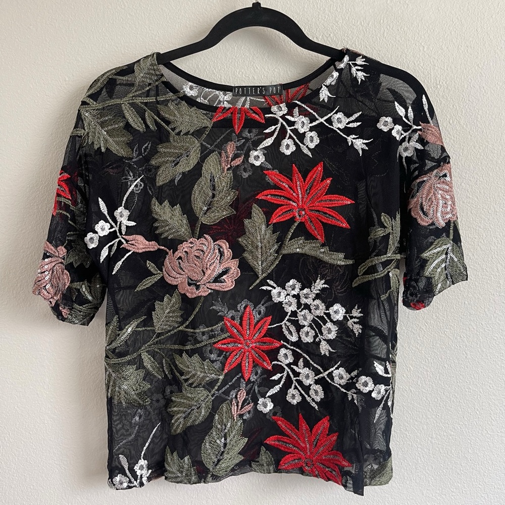 Sheer Sequin Floral Top